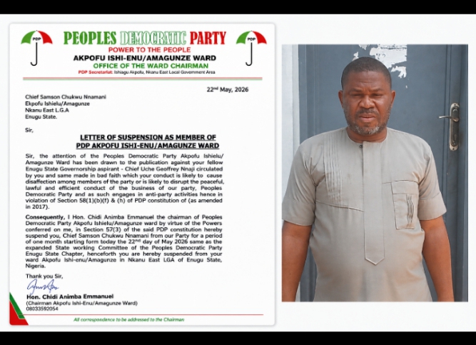 PDP Akpofu Ward Suspends Chief Samson Chukwu Nnamani Over Alleged Anti-Party Activities