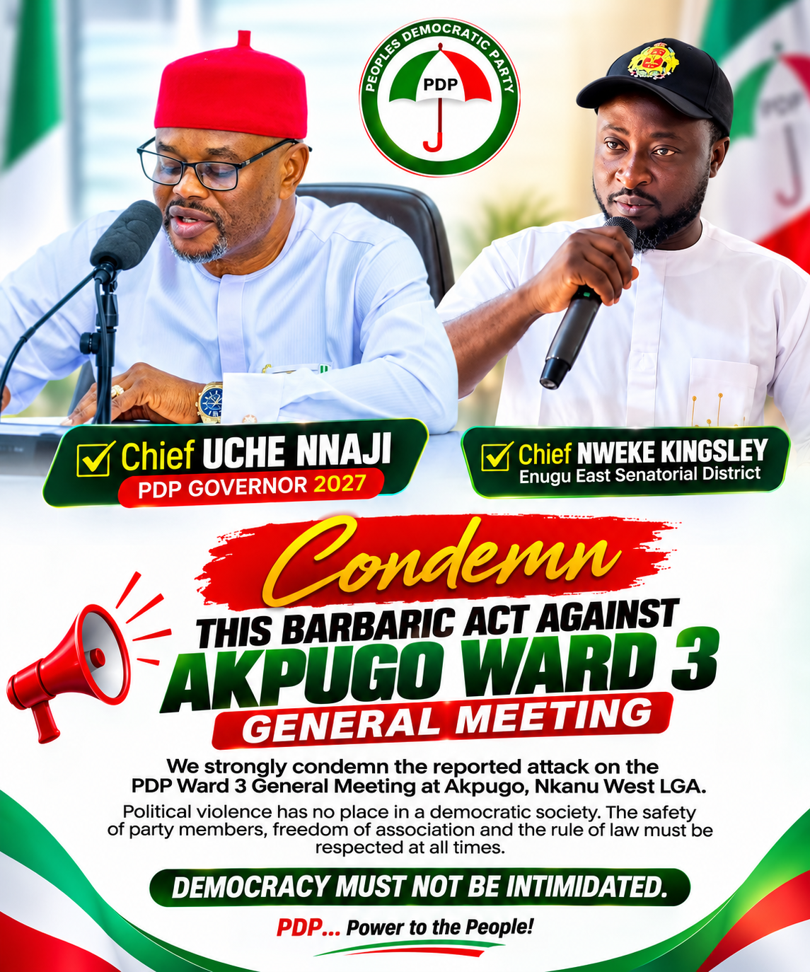 PDP DEMANDS IMPARTIAL INVESTIGATION, WARNS AGAINST RETURN OF POLITICAL INTIMIDATION IN ENUGU