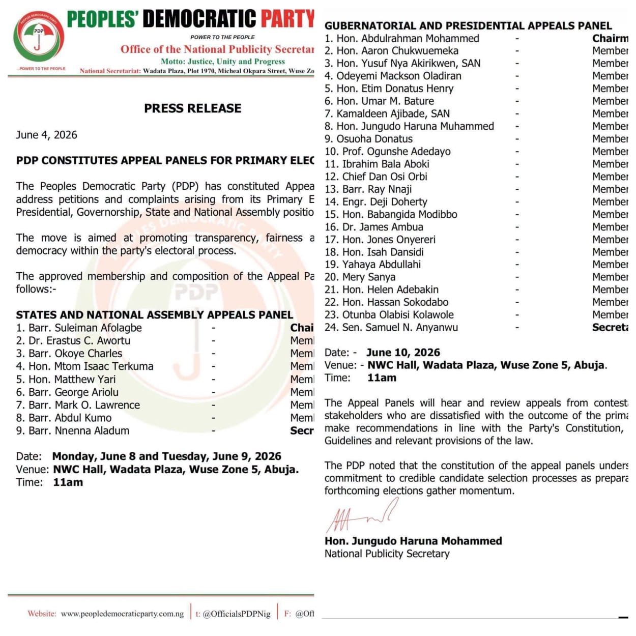 PDP Sets Up Appeal Panels to Review Complaints from Primary Elections Nationwide