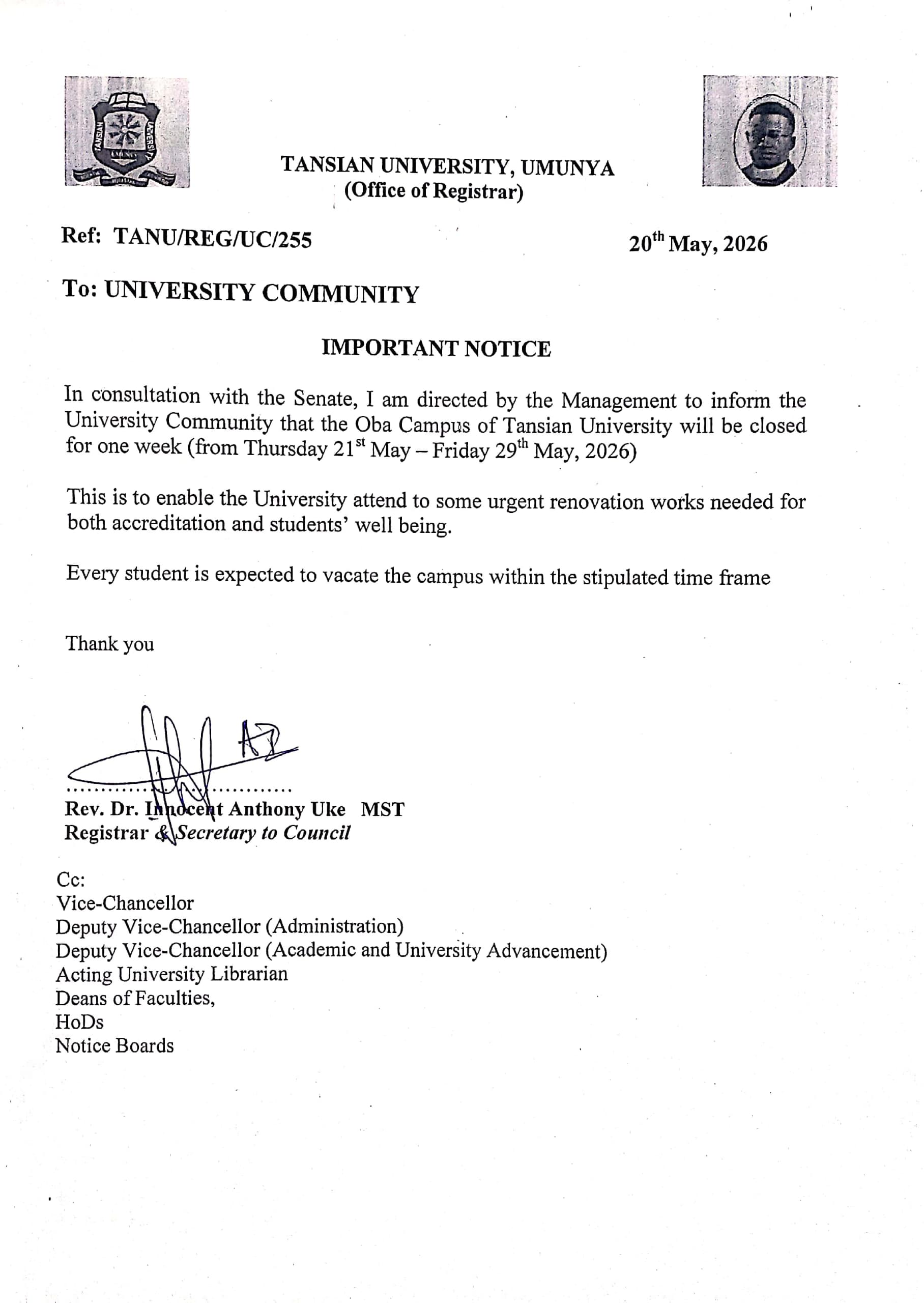 Concerns Mount Over Tansian University Crisis, Closure Disrupts Student Academic Activities