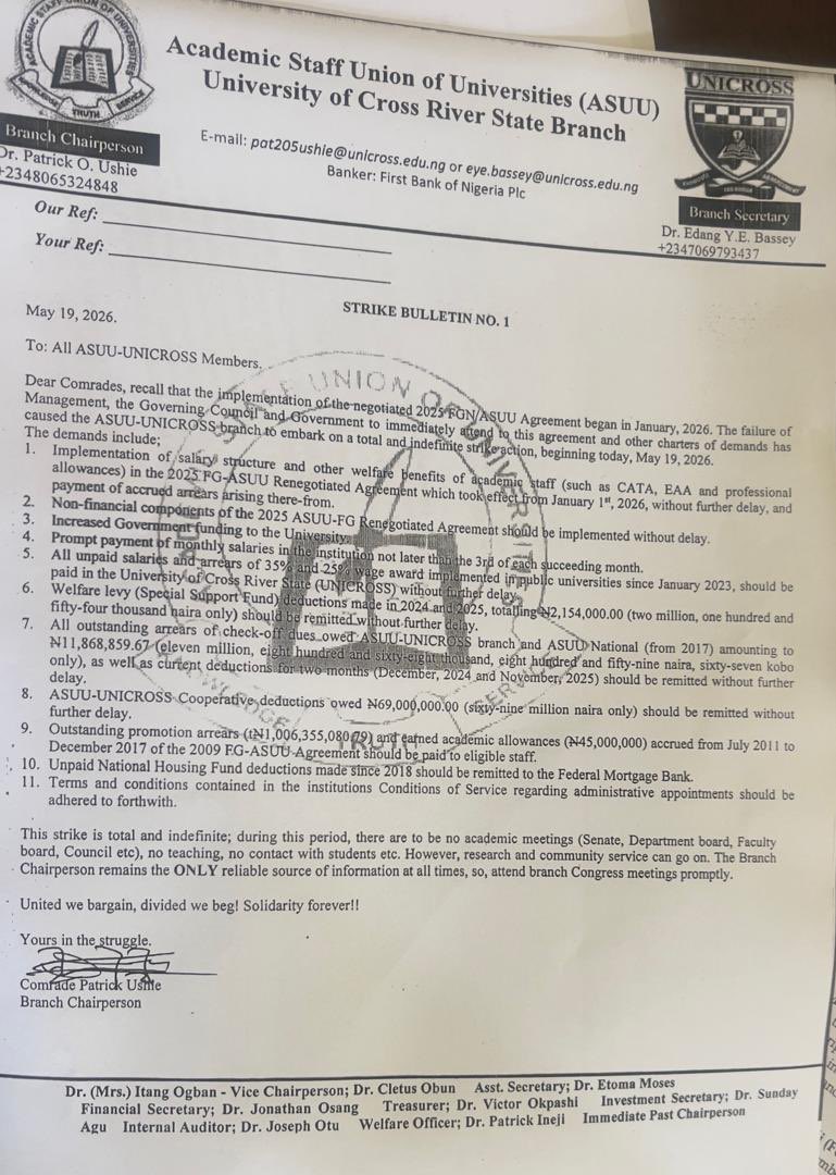 ASUU UNCROSS Declares Indefinite Strike Over University Funding Crisis