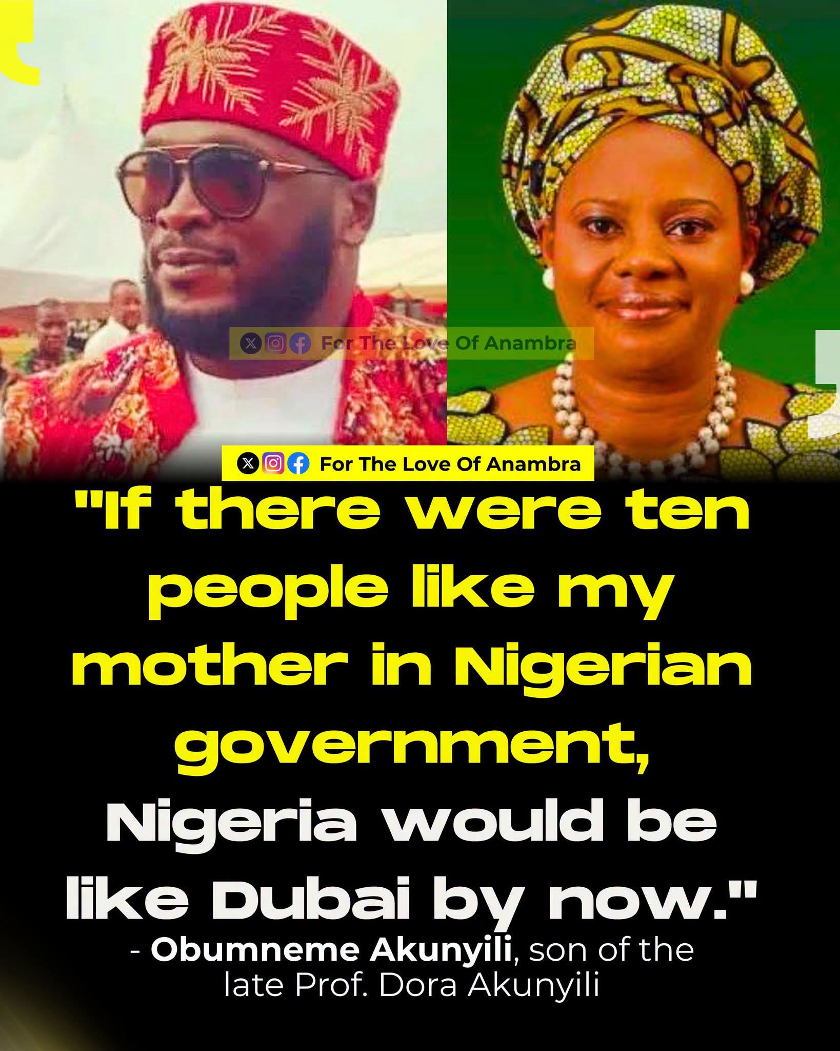 "If Nigeria Had 10 Dora Akunyilis, It Would Be Like Dubai" — Son Pays Emotional Tribute to Late NAFDAC Icon