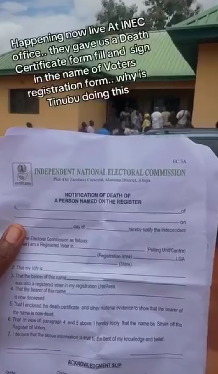 Alleged Viral Claim of “Death Certificate Forms” at INEC Office Sparks Reactions