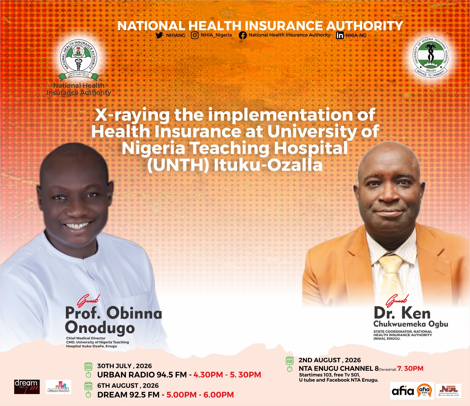 NHIA ENUGU STATE COORDINATOR AND UNTH CMD TO DISCUSS HEALTH INSURANCE IMPLEMENTATION ON LIVE BROADCASTS