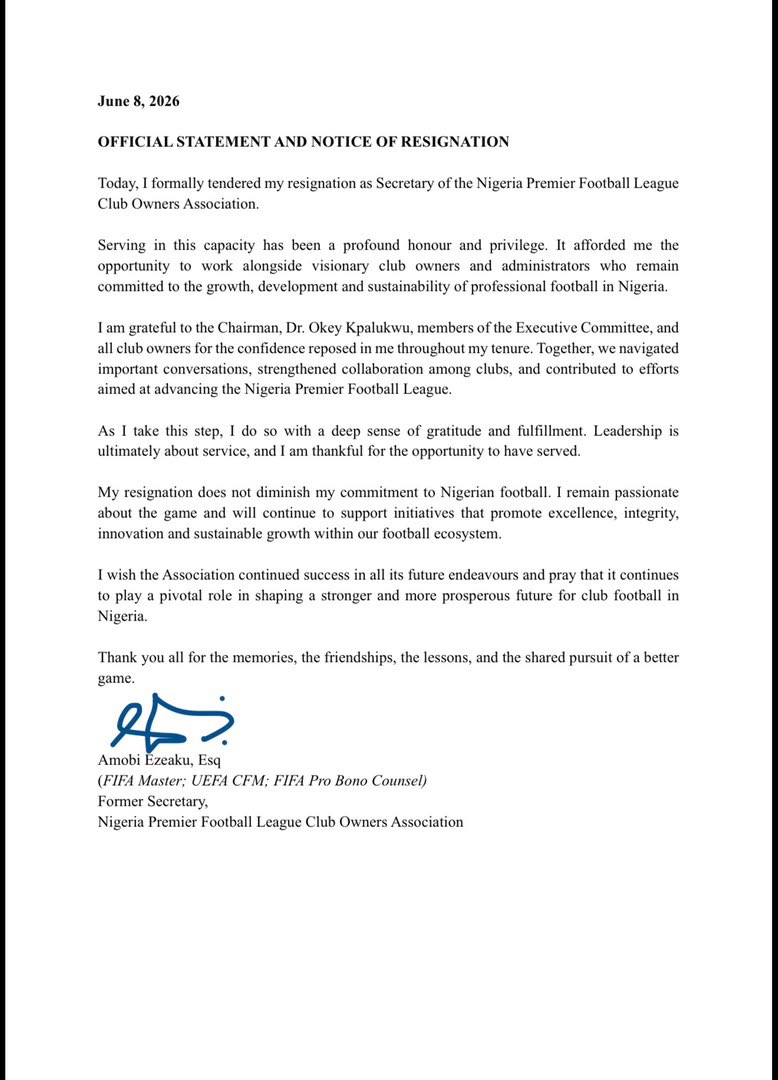 Enugu Rangers CEO Amobi Ezeaku Resigns as NPFL Club Owners Association Secretary