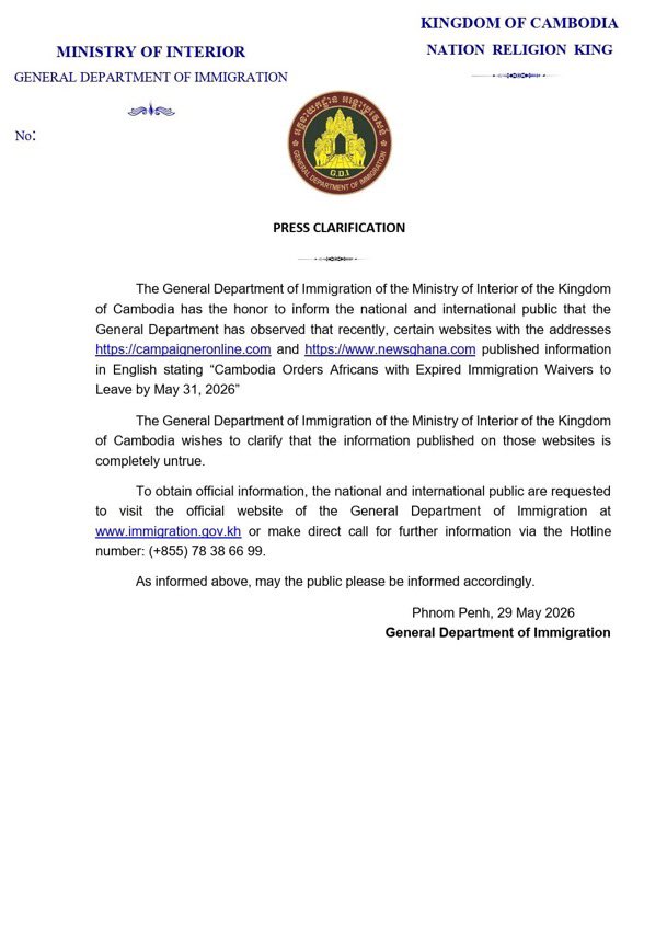 Cambodia Denies Claims of Planned Mass Deportation of African Nationals