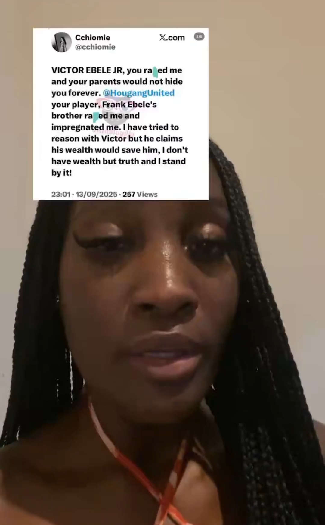 Chioma Oniniwu Fully Retracts 2025 Rape Accusation Against Nigerian Footballer Victor Ebele Jr., Issues Public Apology